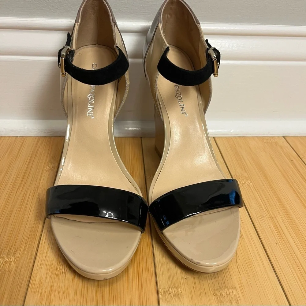 Carlo Pazolini Women Tan Brown Wedge Strappy Sandals Heels Size 38/8 Formal